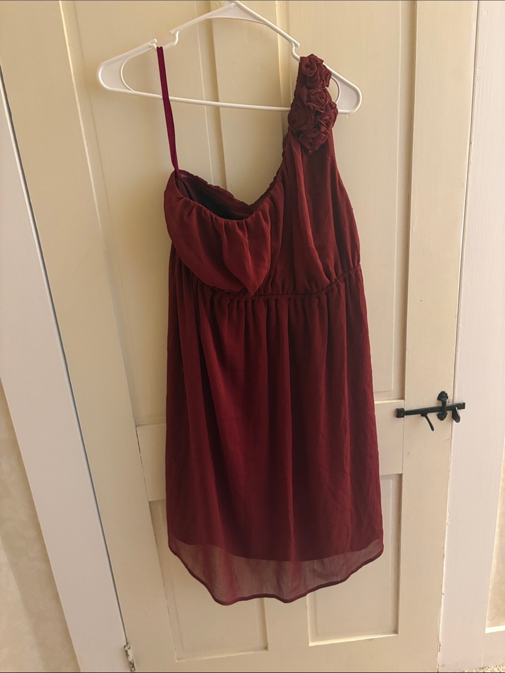Merona Burgundy One-Shoulder Chiffon Dress